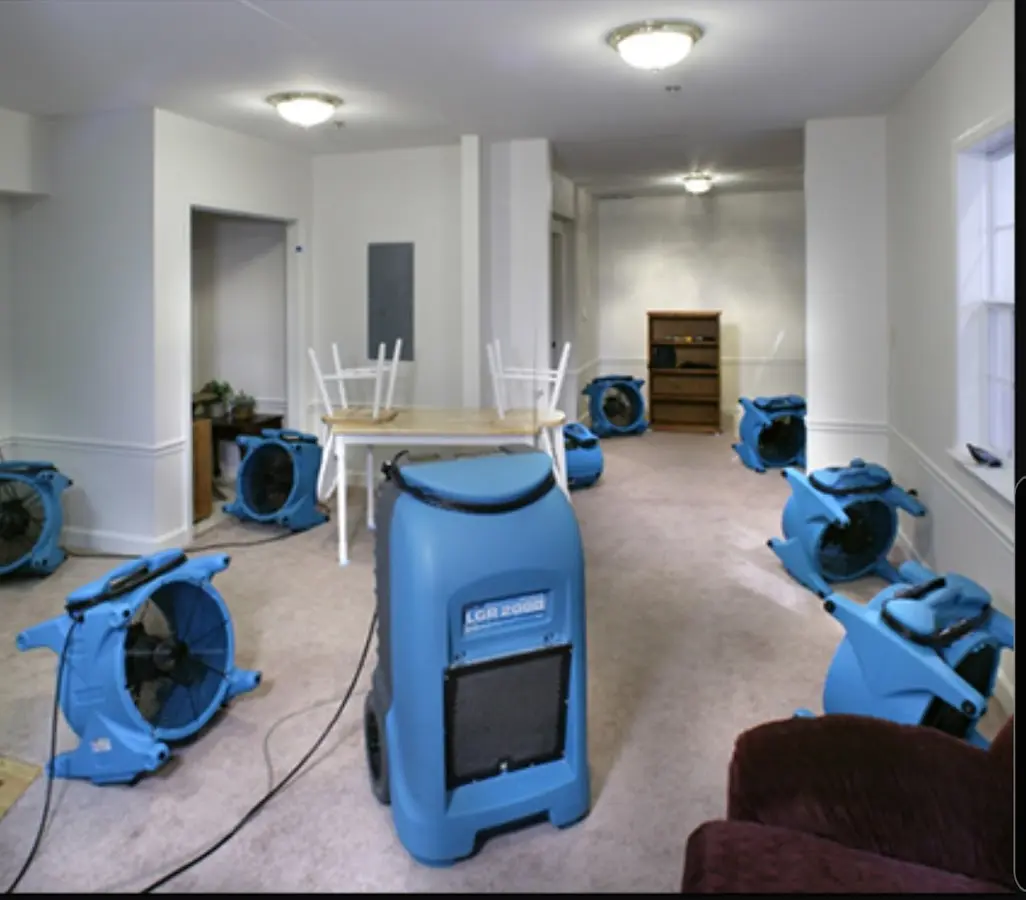 Air movers and dehumidifier setup for Water Damage Restoration in Frostburg