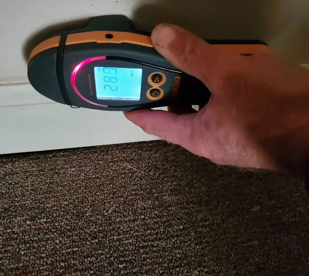 Moisture detection at baseboard during Storm Damage Restoration in Frostburg